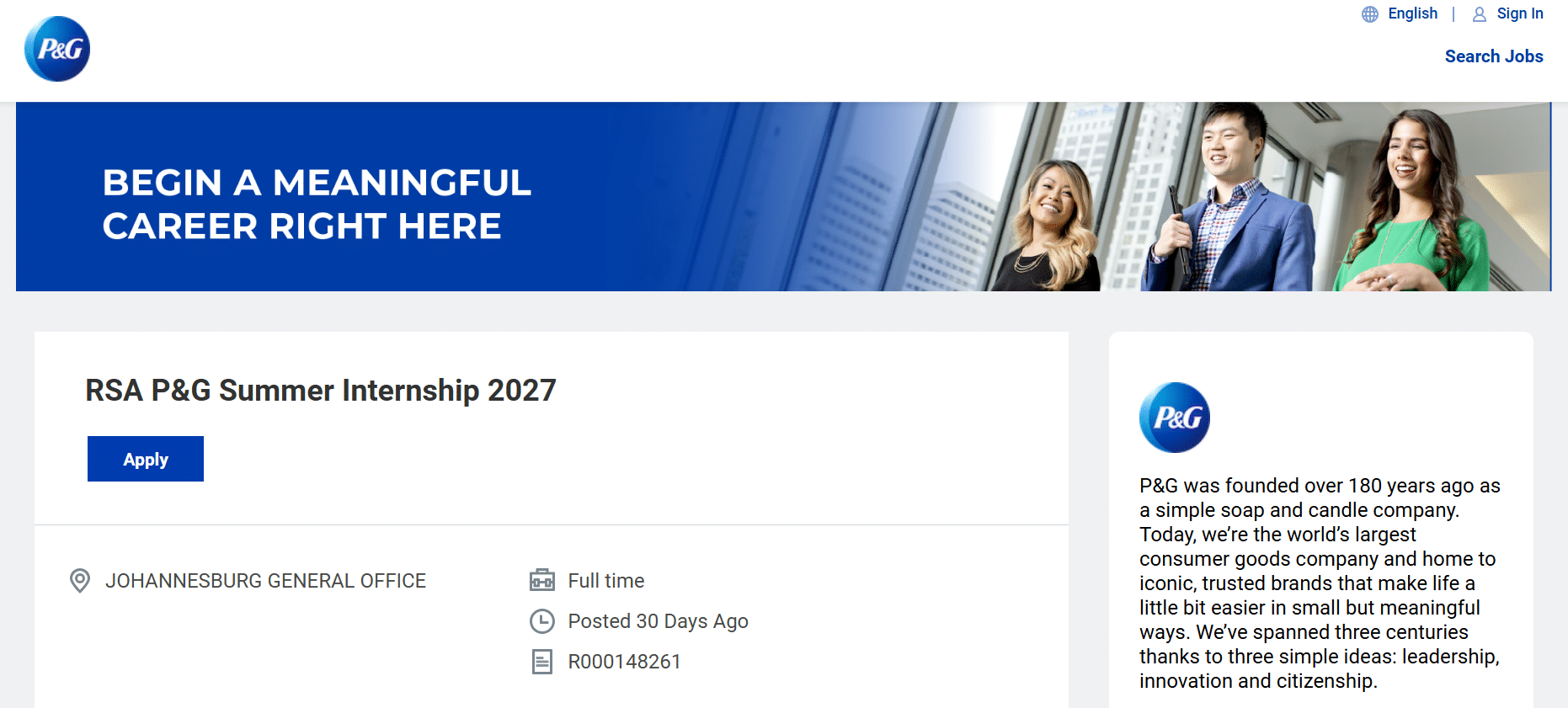 RSA P&G Summer Internship 2027 For Promising and Driven Undergraduate Penultimate Year Students