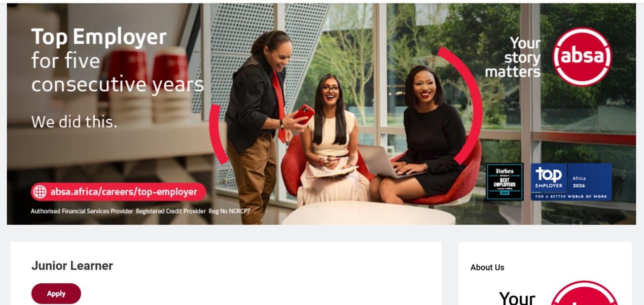 Absa has Three (3) Junior Learner Positions Currently Receiving Applications and Closing Soon