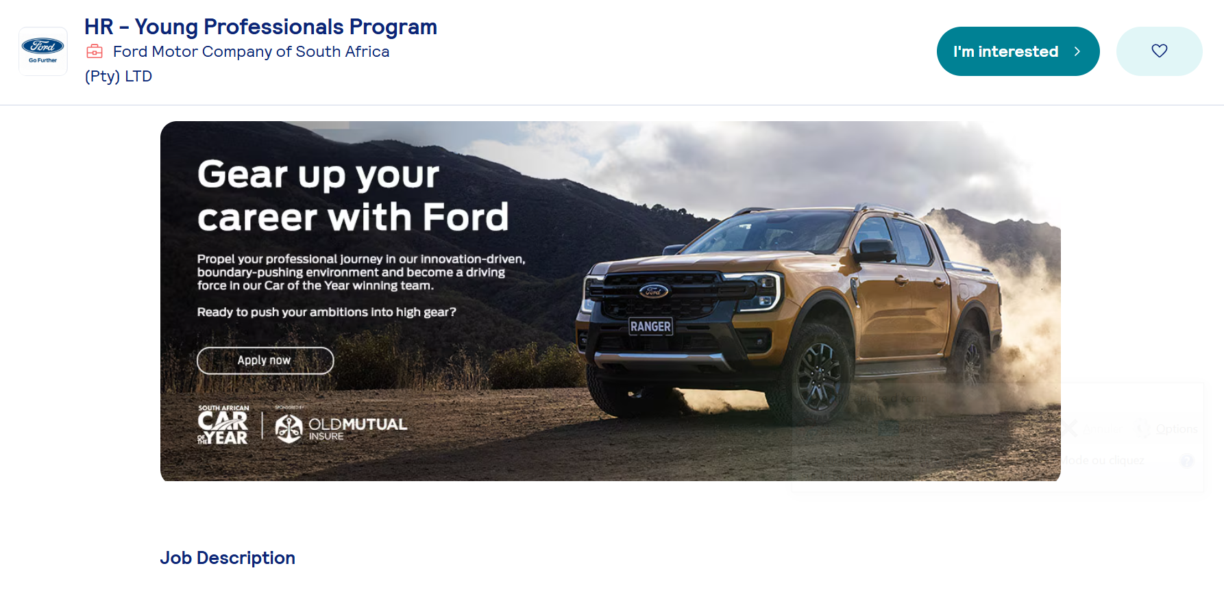 Ford Motor Company of South Africa HR - Young Professionals Program