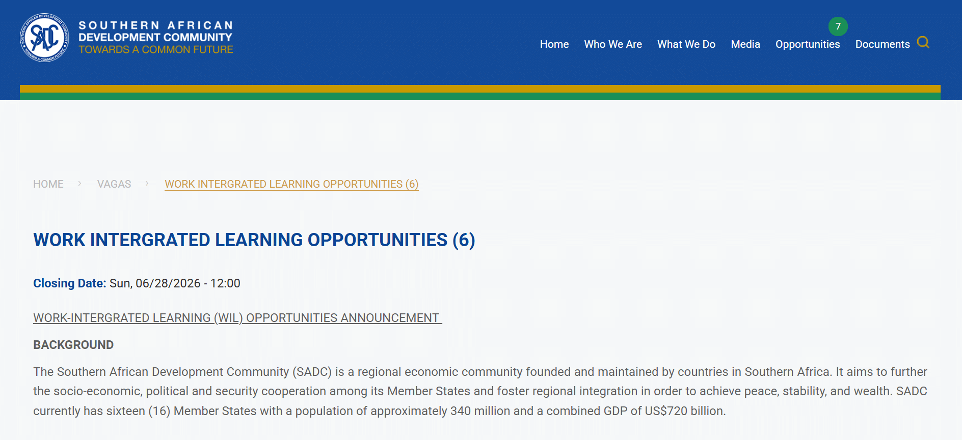 Six(6) SADC Work Integrated Learning(WIL) Opportunities - Graduate Internships