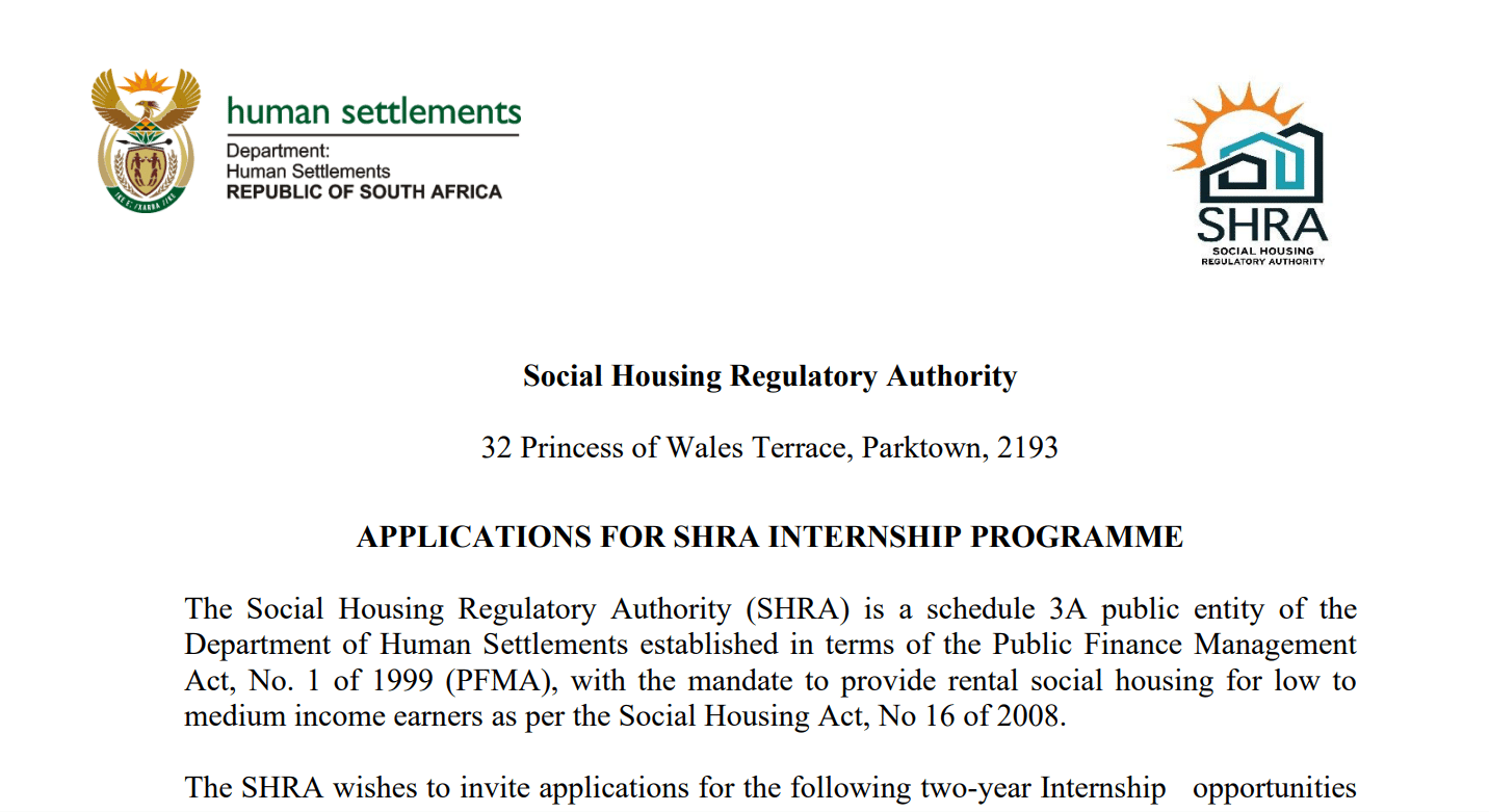 Social Housing Regulatory Authority (SHRA) Internship Programme: Apply Now