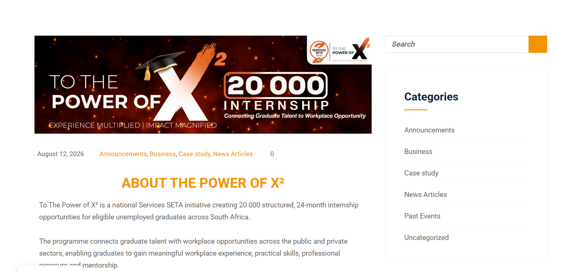 20,000 Services SETA Internship Opportunities for Unemployed Graduates: To The Power of X²